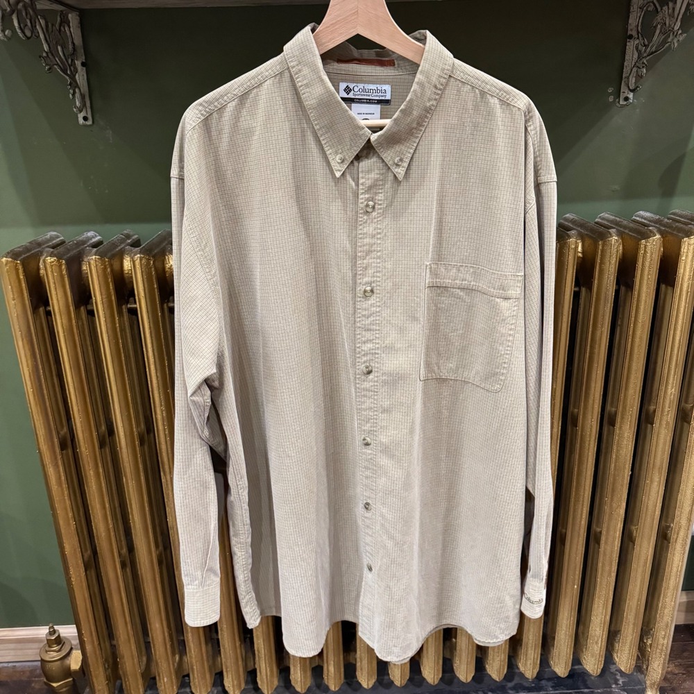 Columbia Sportswear Mens XXL Plaid Button Down Long Sleeve Shirt Tan Lightweight